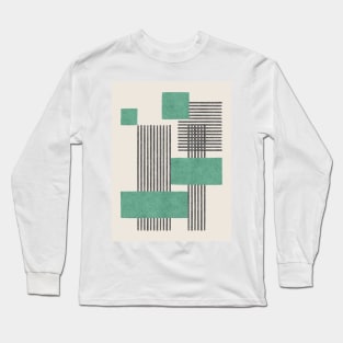 Stripes and Square Composition - Green Long Sleeve T-Shirt